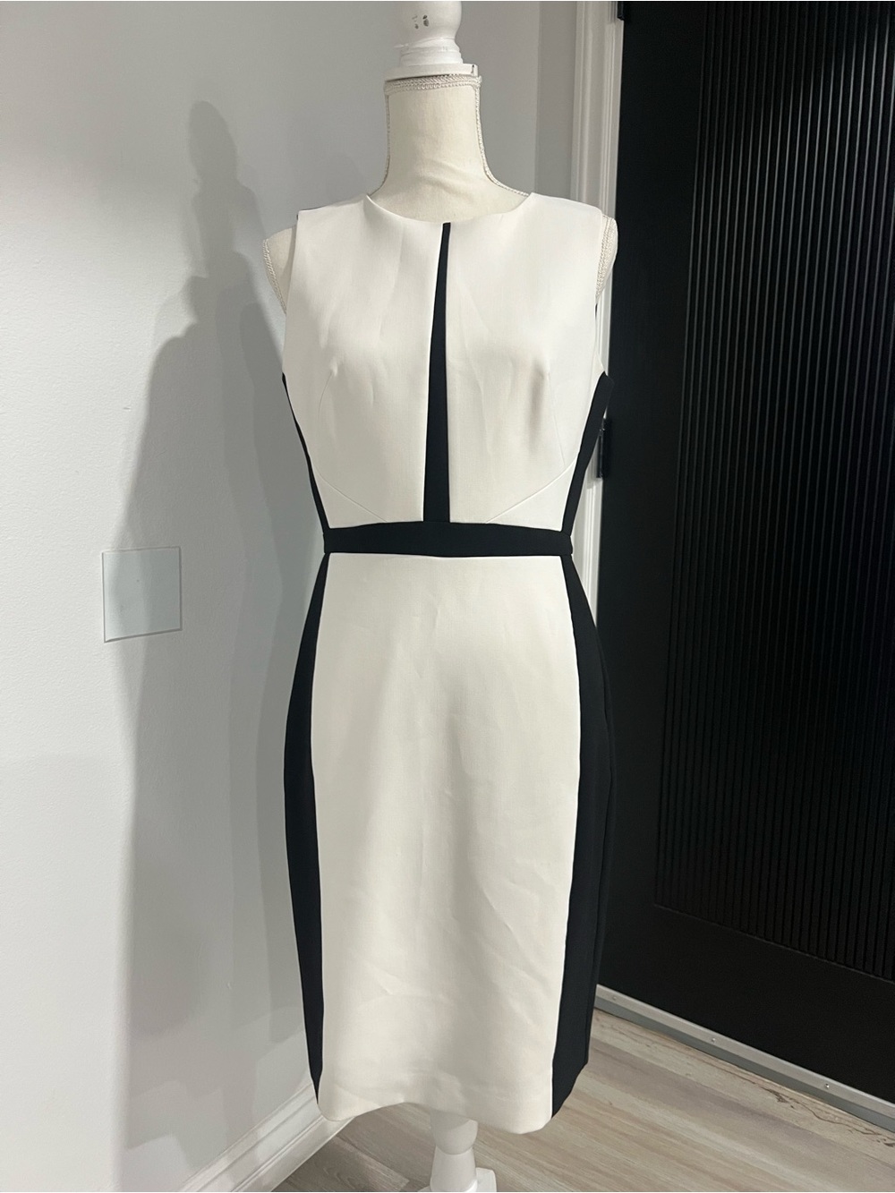 White House Black Market White and Black Colorblock Midi Sheath Dress